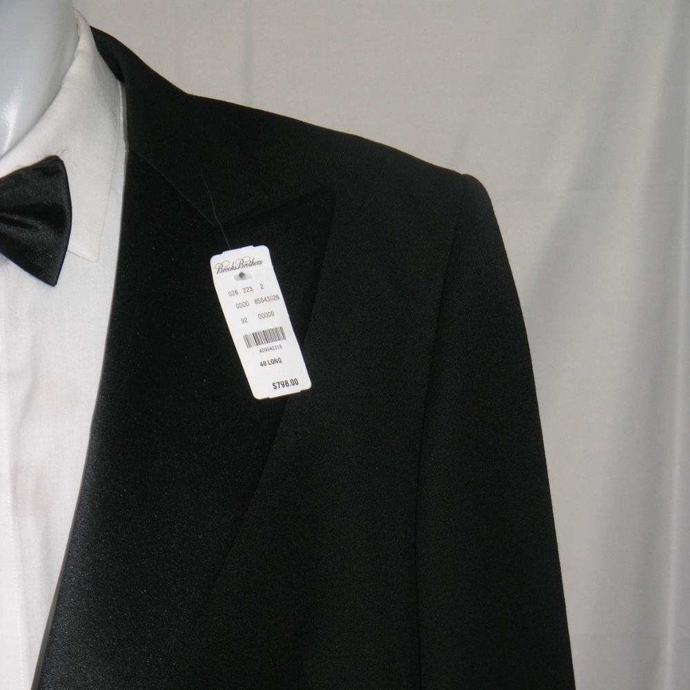 Kinloch Anderson Peak Lapel Solid Black Tuxedo Coatee 40L NWT